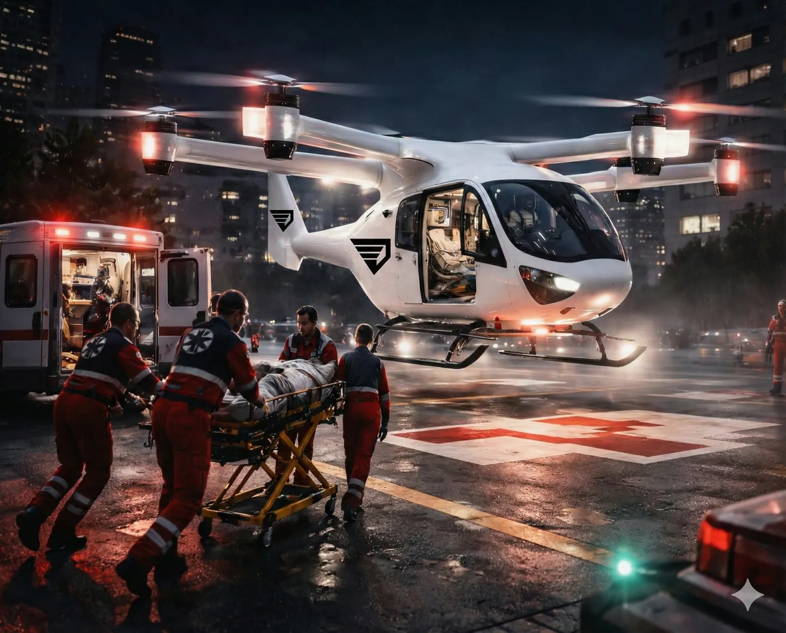 Illustration of a medical eVTOL air ambulance concept for India