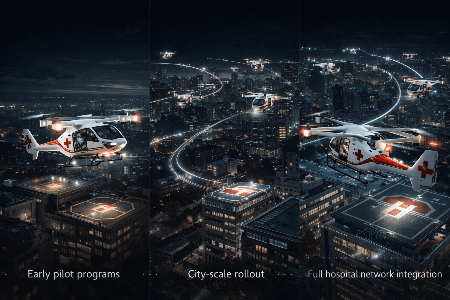 Timeline graphic showing 2026–2028 milestones for deploying medical eVTOL air ambulance operations in India