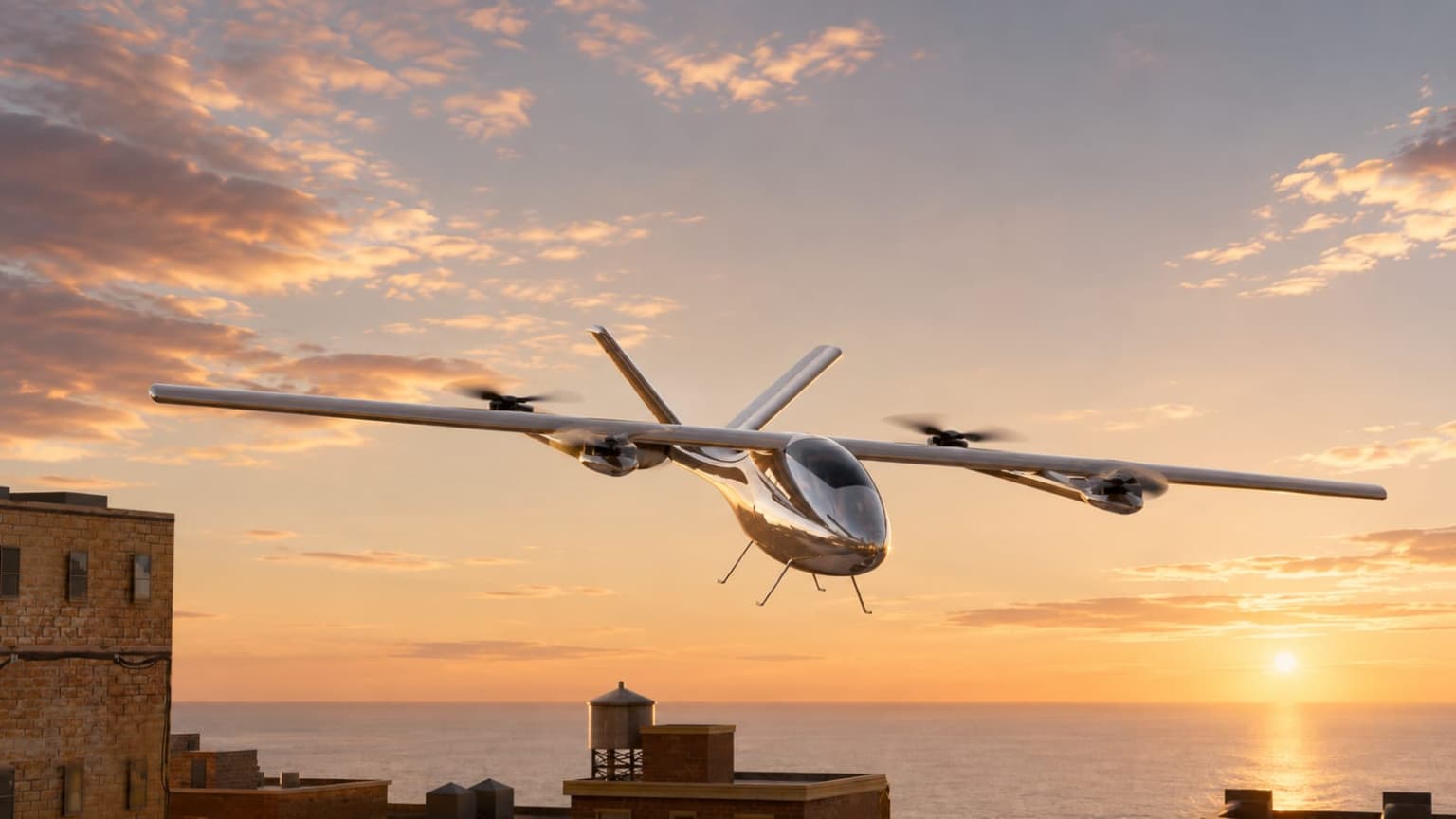 DRAG V-16 medical UAV executing rapid aerial transit over urban terrain to deliver emergency supplies and bypass road gridlock