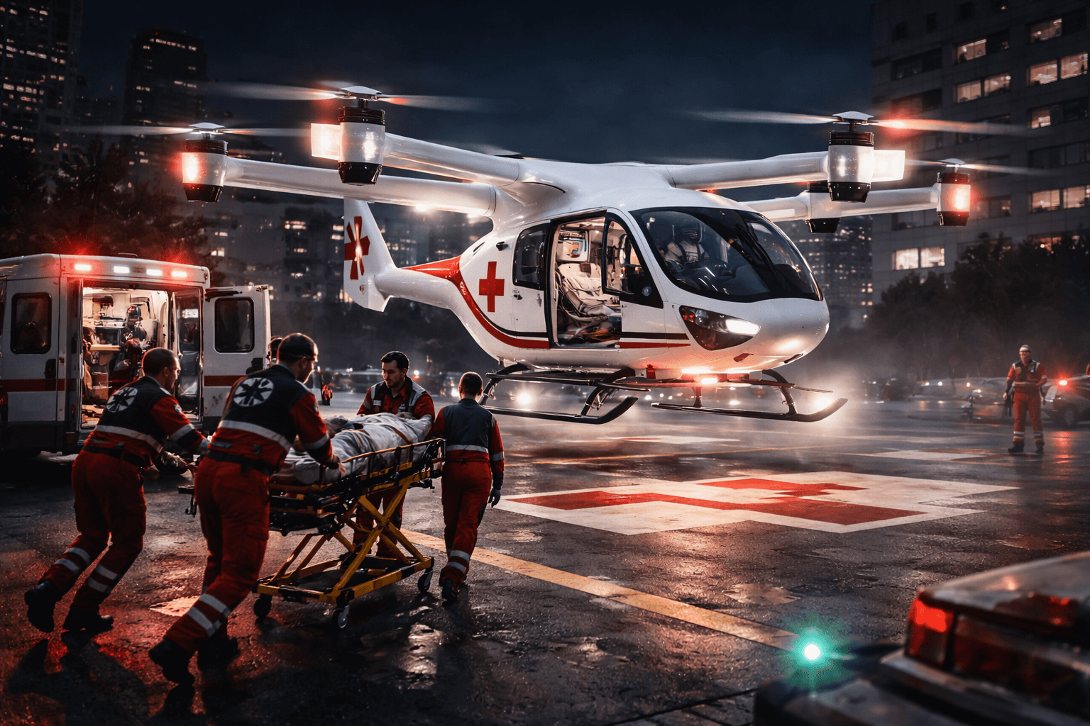 Illustration of a medical eVTOL air ambulance concept for India